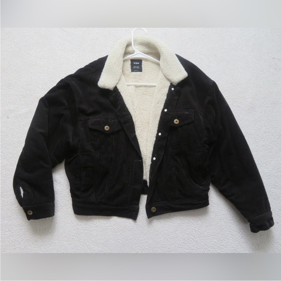 COTTON ON Sherpa Corduroy Black & White Chunky Fall Winter Jacket 8 - Picture 1 of 8